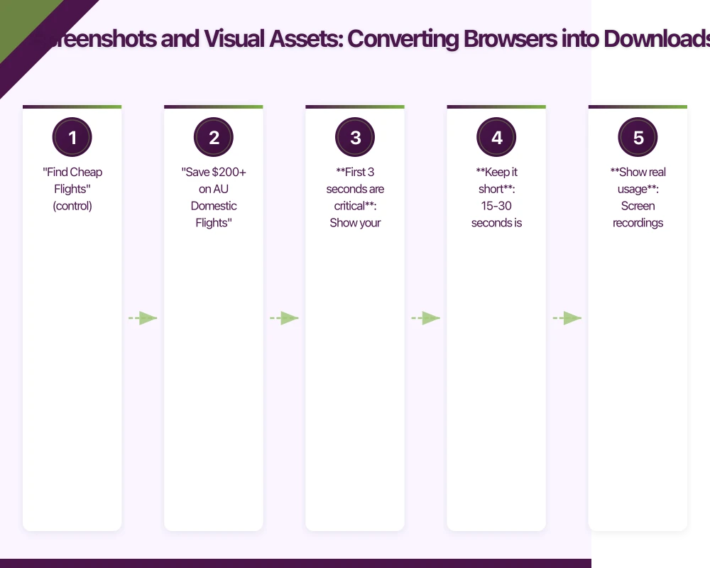 Screenshots and Visual Assets: Converting Browsers into Downloads Infographic