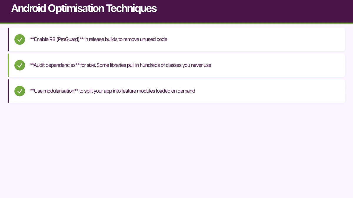 Android Optimisation Techniques Infographic